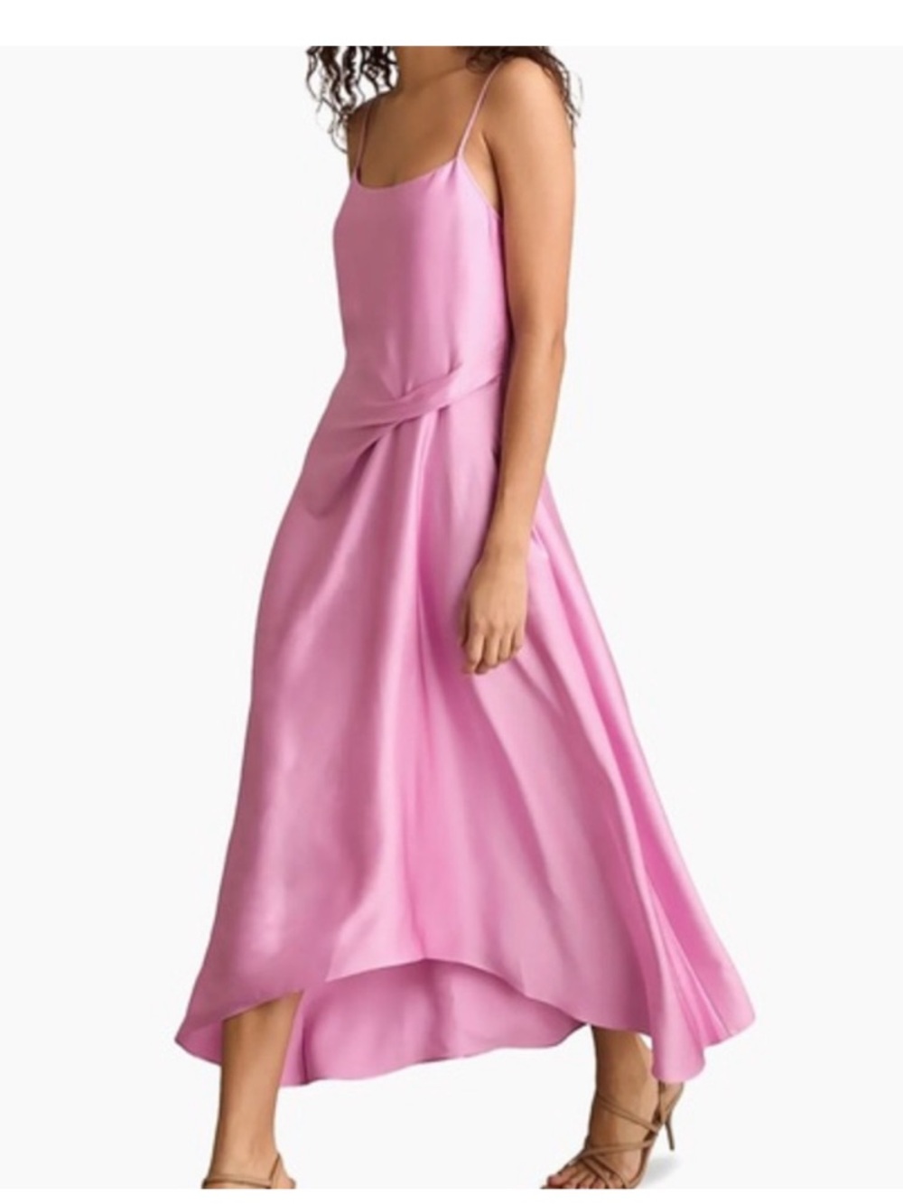 Reiss Zoey satin Pink High-Low Slip Dress with Twist Detail NWT